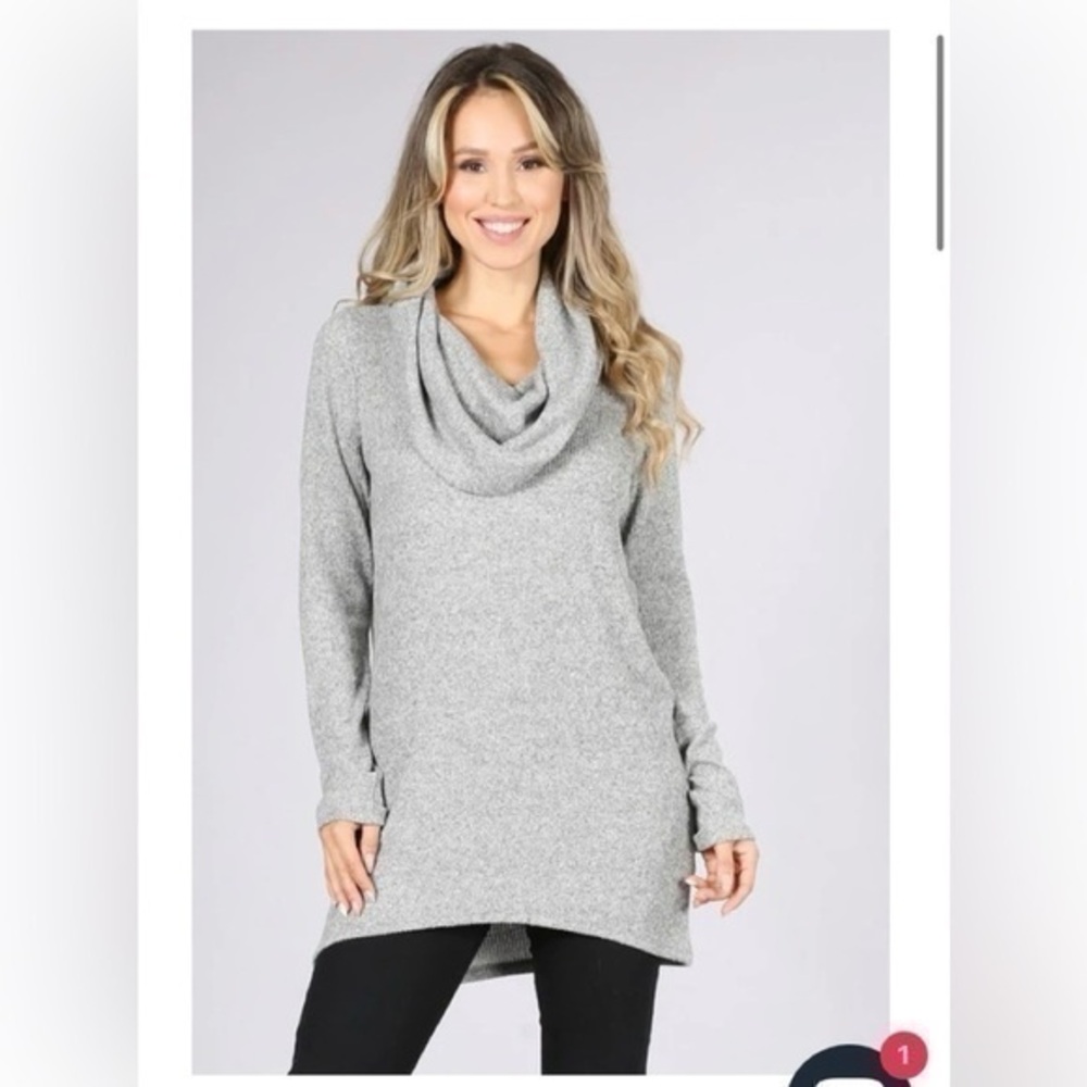 Chatoyant 2 Way Long Sleeve charcoal gray rayon blend cowl neck shirt M